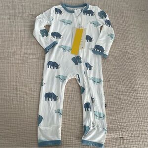 NWT Kyte Baby Bamboo Rhino Print Footless Romper Pajama 12-18M